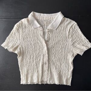 White Button-Up Collared Top